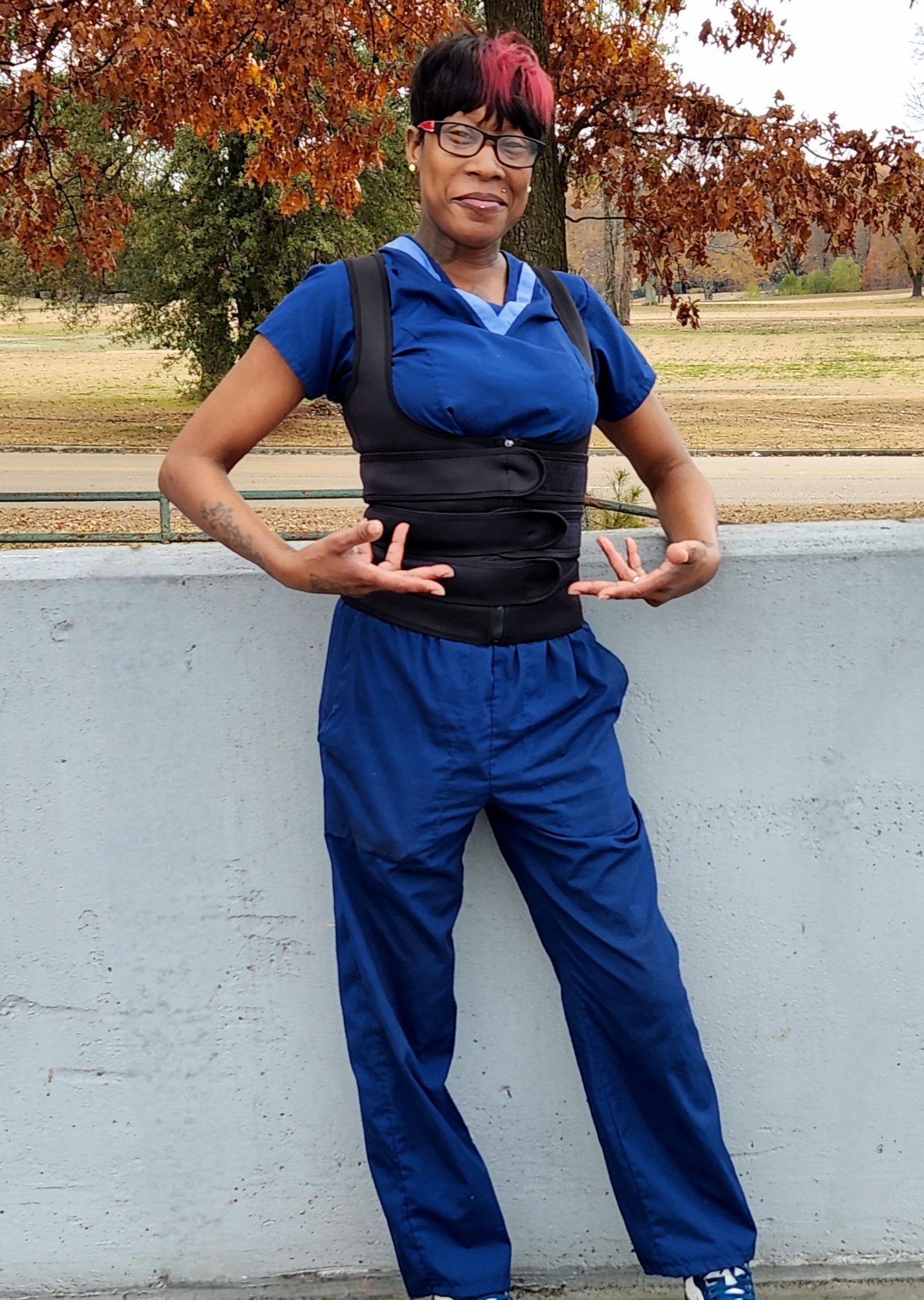 Black waist trainers with shoulder straps