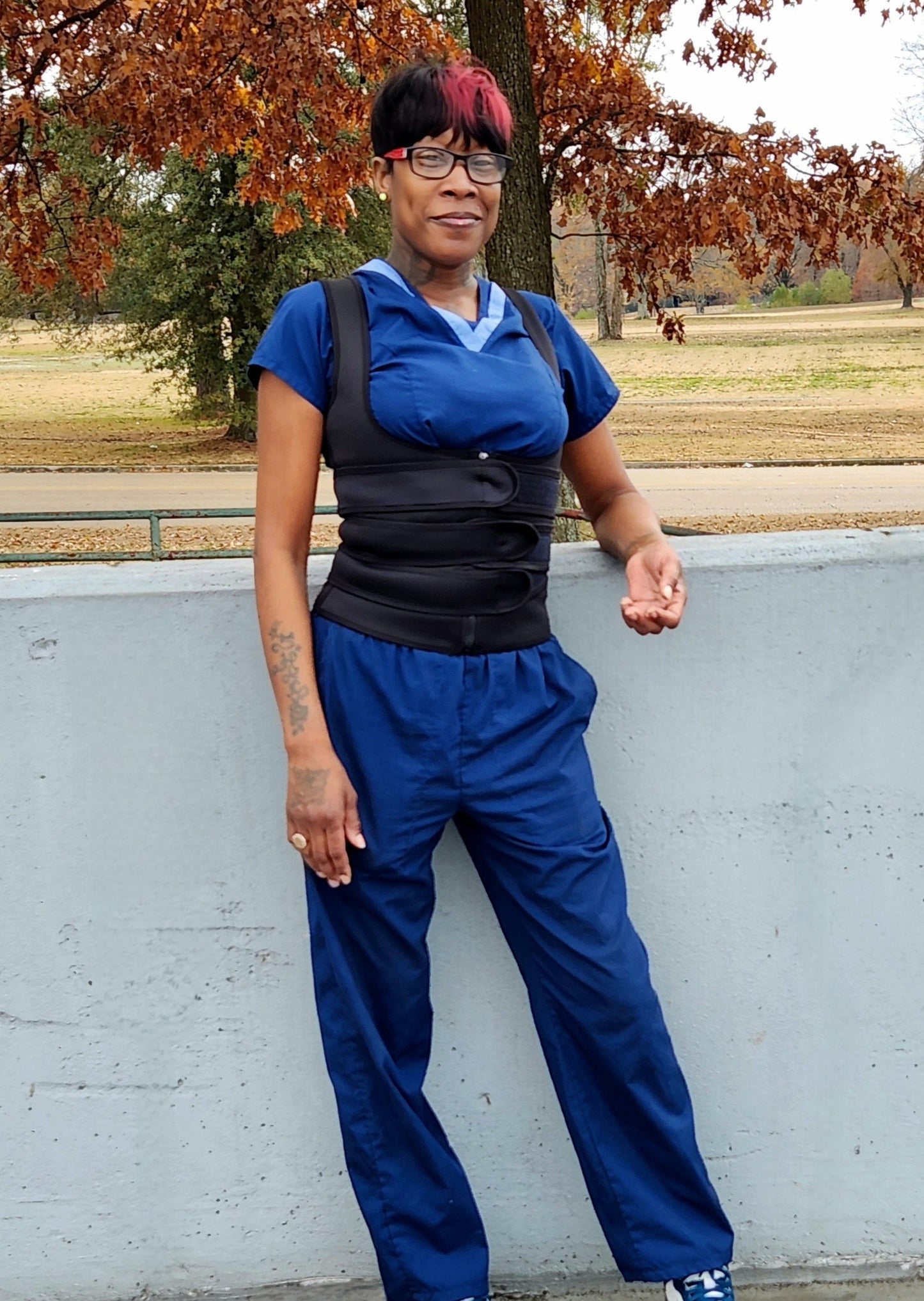 Black waist trainers with shoulder straps