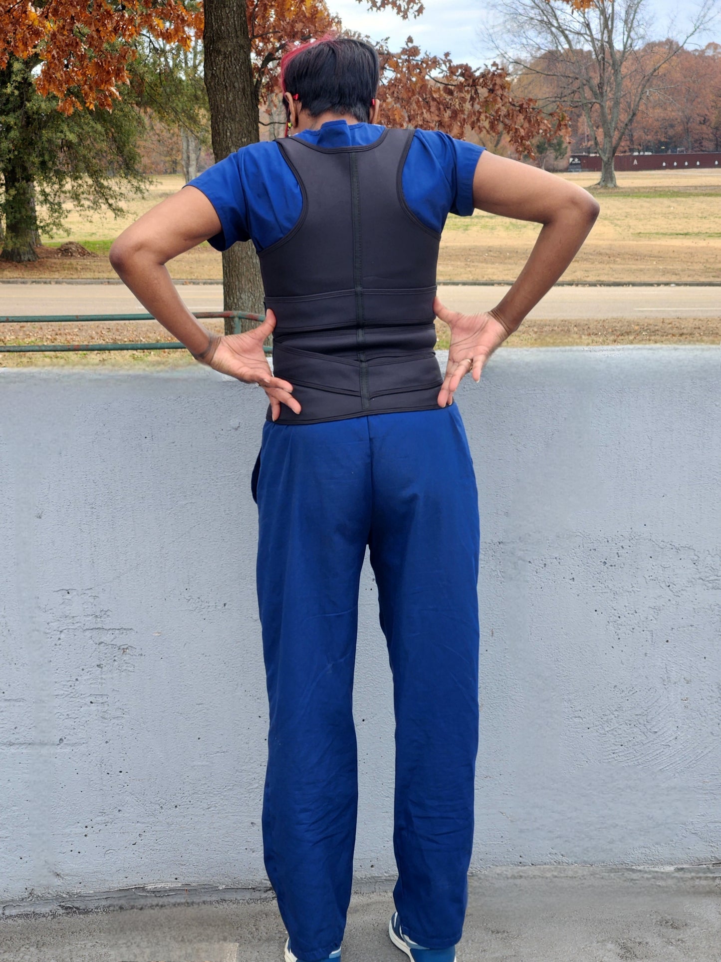 Black waist trainers with shoulder straps